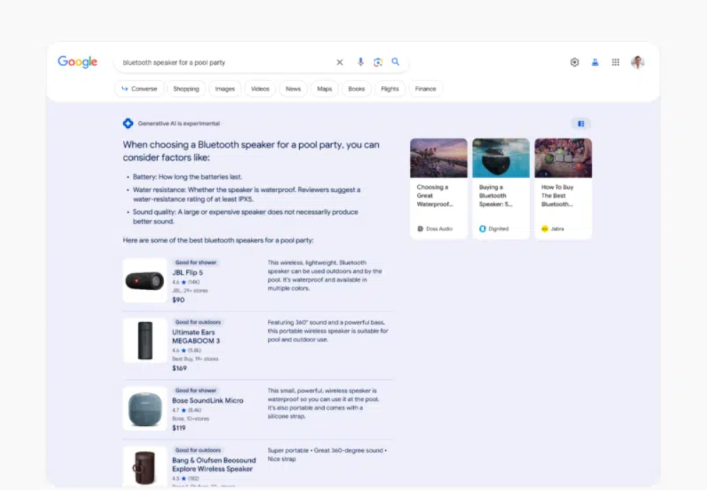 SGE Search Generative Experience in Google weergegeven 