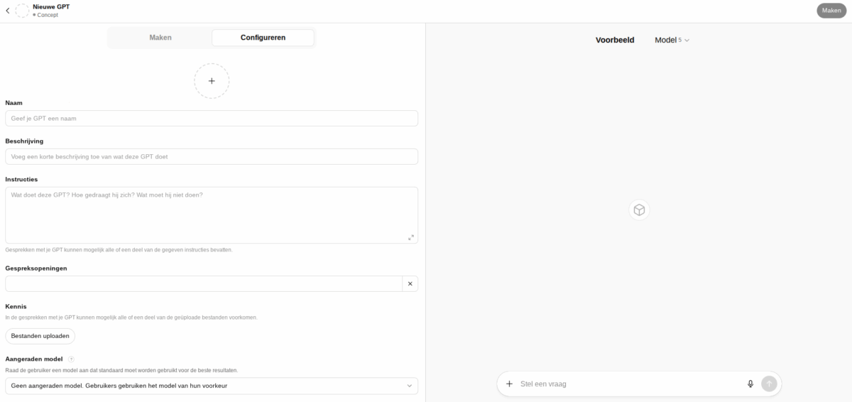 Custom GPT maken binnen ChatGPT, OpenAI