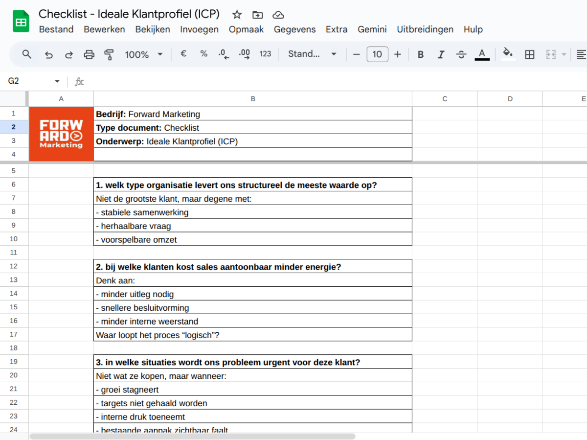 Checklist ideale klantprofiel (ICP)