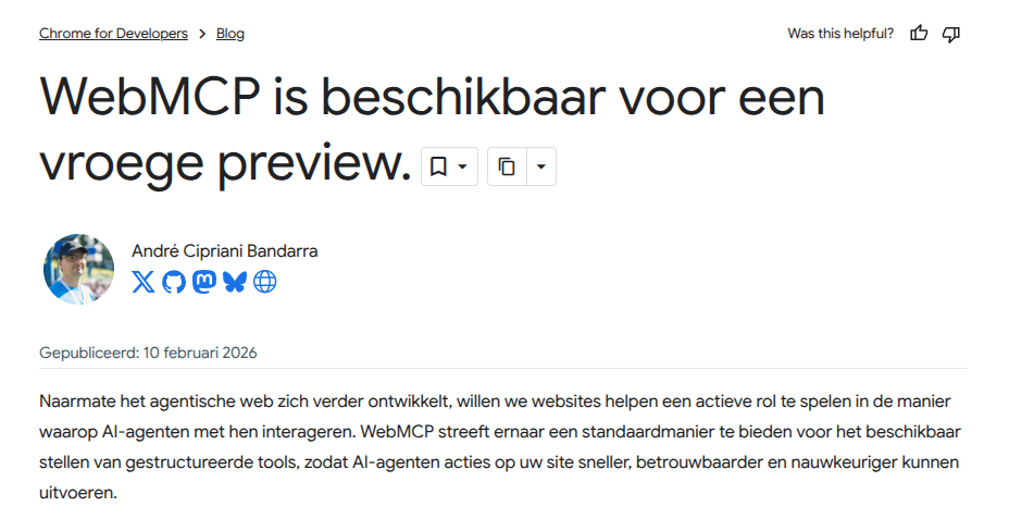 WebMCP beschikbaar voor een vroege preview